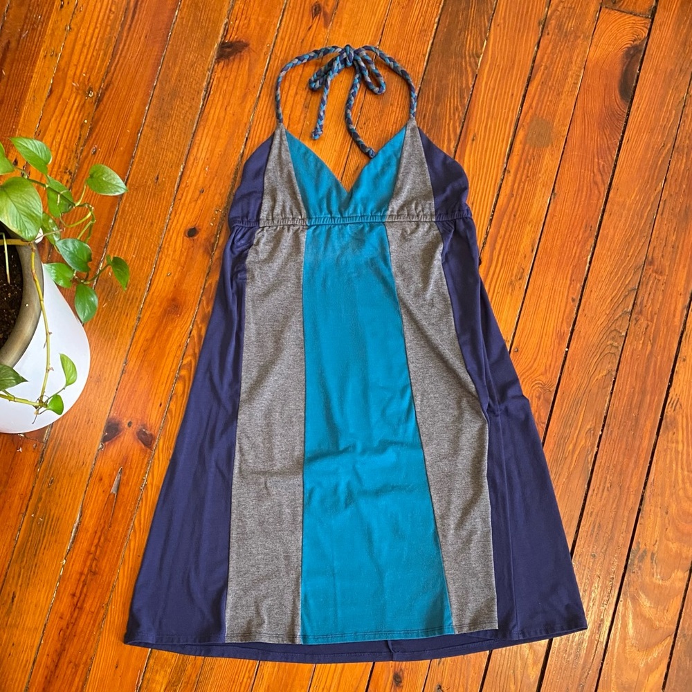 Colorblock Blue Halter Top Fit & Flare Dress Size Large